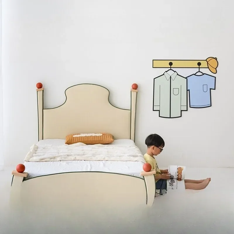 

Cartoon children boys and girls small apartment solid wood soft bed