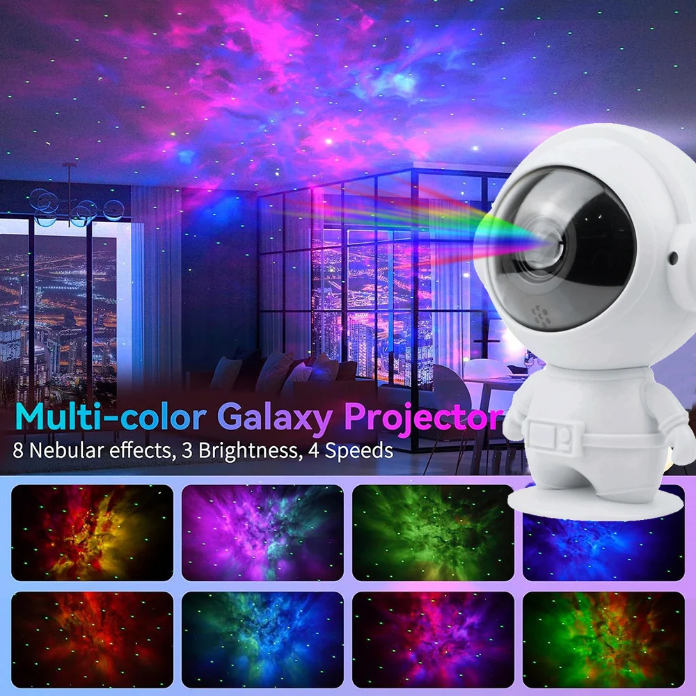 Cute Astronaut Galaxy Projector Light Cartoon Astronaut Nebula Stars Starry Projector Night Light for Children's Gift Home Decor