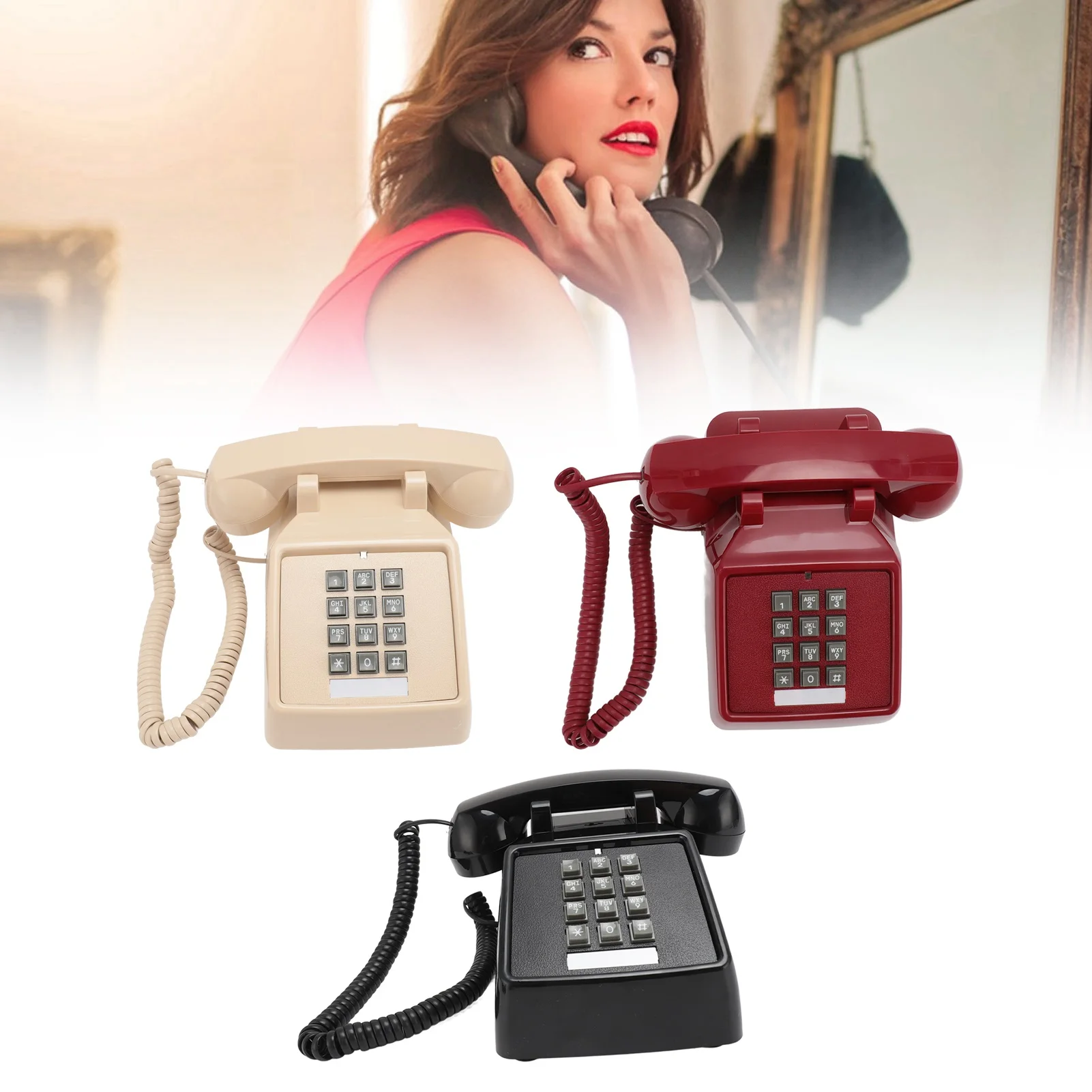 Vintage Corded Phone Mechanical  Volume Control Large Button Retro Desk Telephones for Home School Vintage Corded Phone