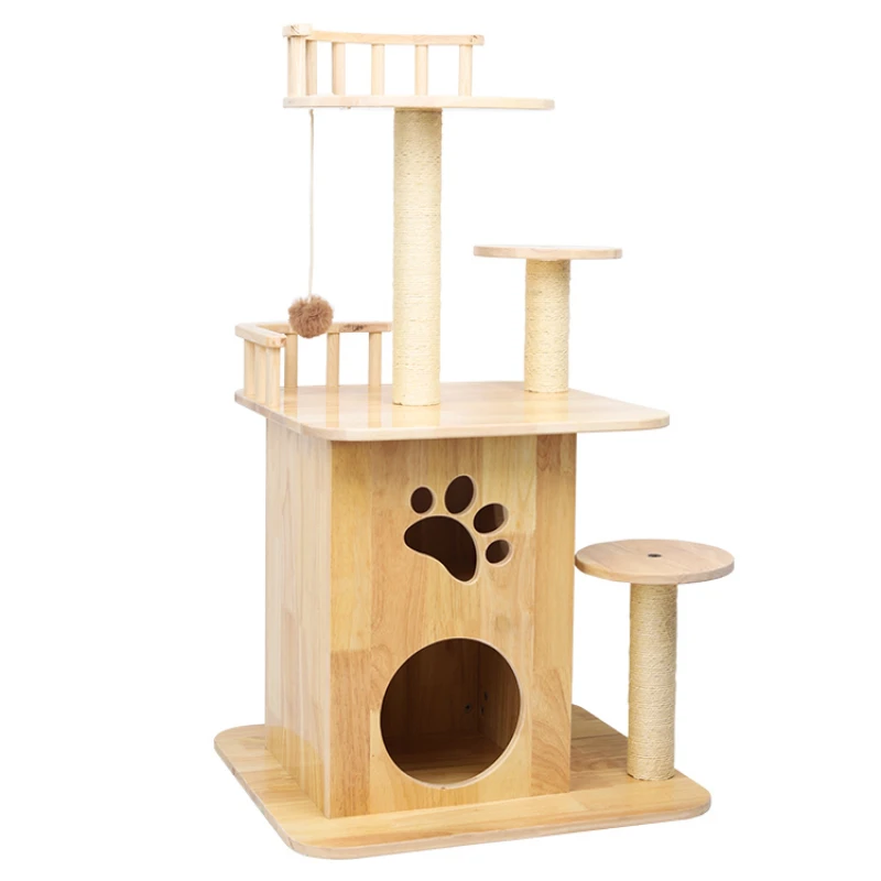 

ooden Stable Activity Tower Cat climbing frame cute pet scratching post