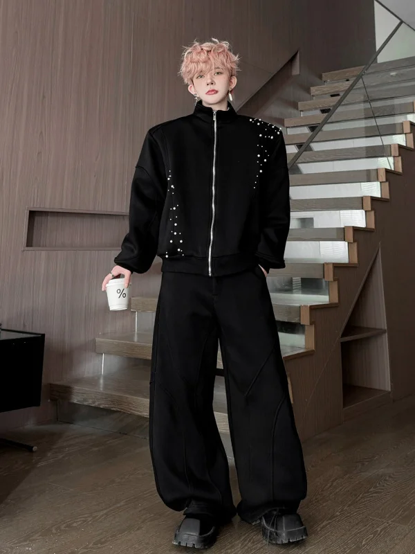 

Spring Season ular Splicing Design oulder Pad Sports Sweater Cardigan Two-Piece Set for Teenage Boys Casual Wear