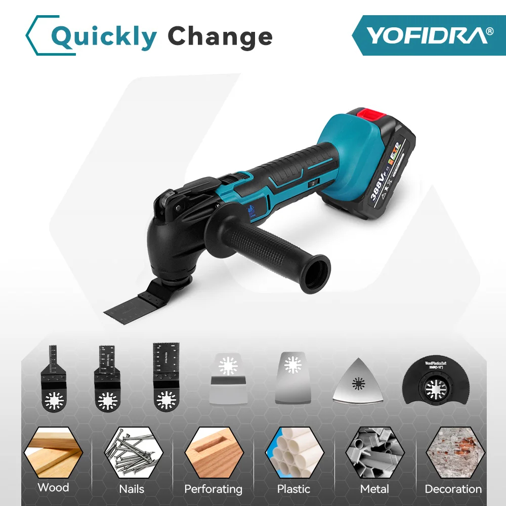 YOFIDRA 600W Oscillating Multi Function Tool 20000PM Electric Saw Trimmer Cutting Woodworking Power Tool for 21V 18V Battery