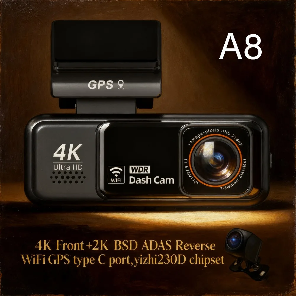 A8 4K Dash Cam Front and Rear 3.2 IPS Screen WIFI Dash Camera Mirror DVR with 24H Parking Monitoring & Loop Recording & ADAS