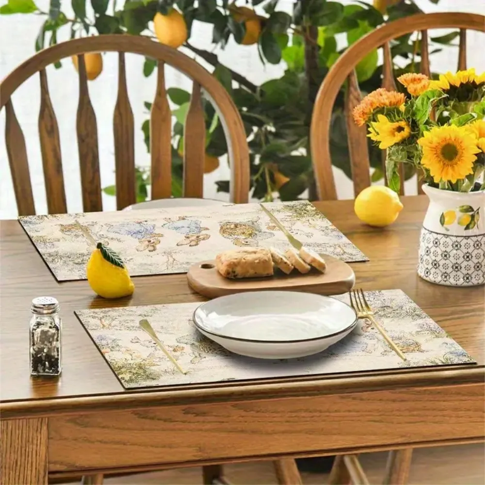 VIKAMA الكرتون لطيف الحيوان بارك نمط تحديد الموقع الكتان النسيج الجدول الحصير الأسرة عشاء أدوات المائدة المطبخ الجدول حصيرة