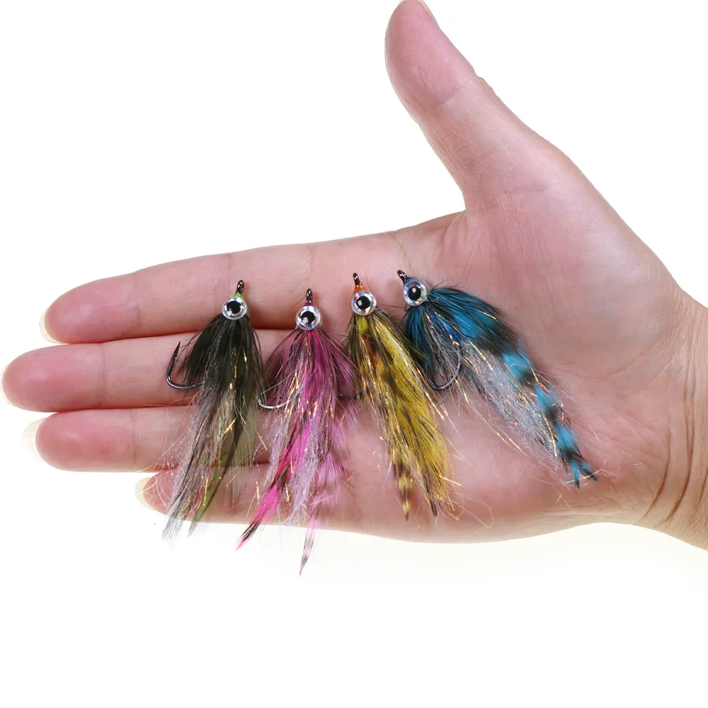 Vampfly 2pcs/4pcs Baitfish Streamer Fly 3D Fish Eye EP Silky Fiber Grizzly Feather Fly Fishing Fly Trout Bass Fishing Lure Baits