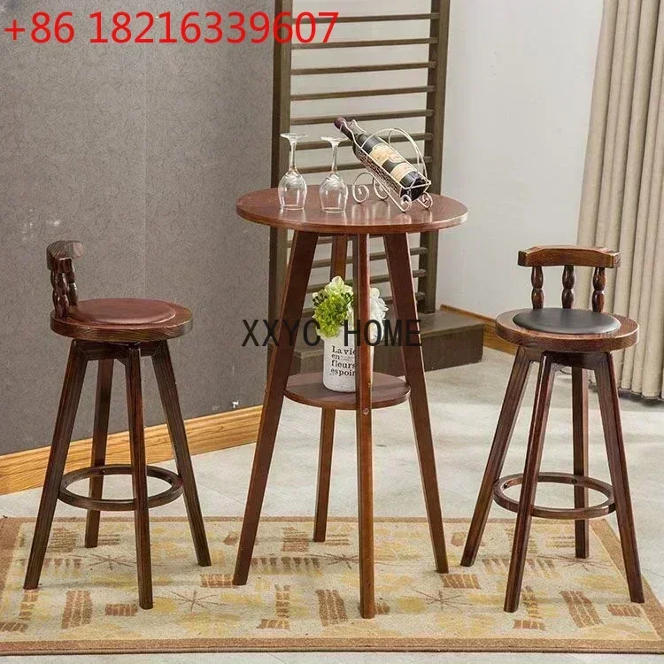 TAO VIP Customer Custom Light Luxury Solid Wood Bar Chair Backrest Bar Stool American Front Desk Bar Chair Retro High Stool