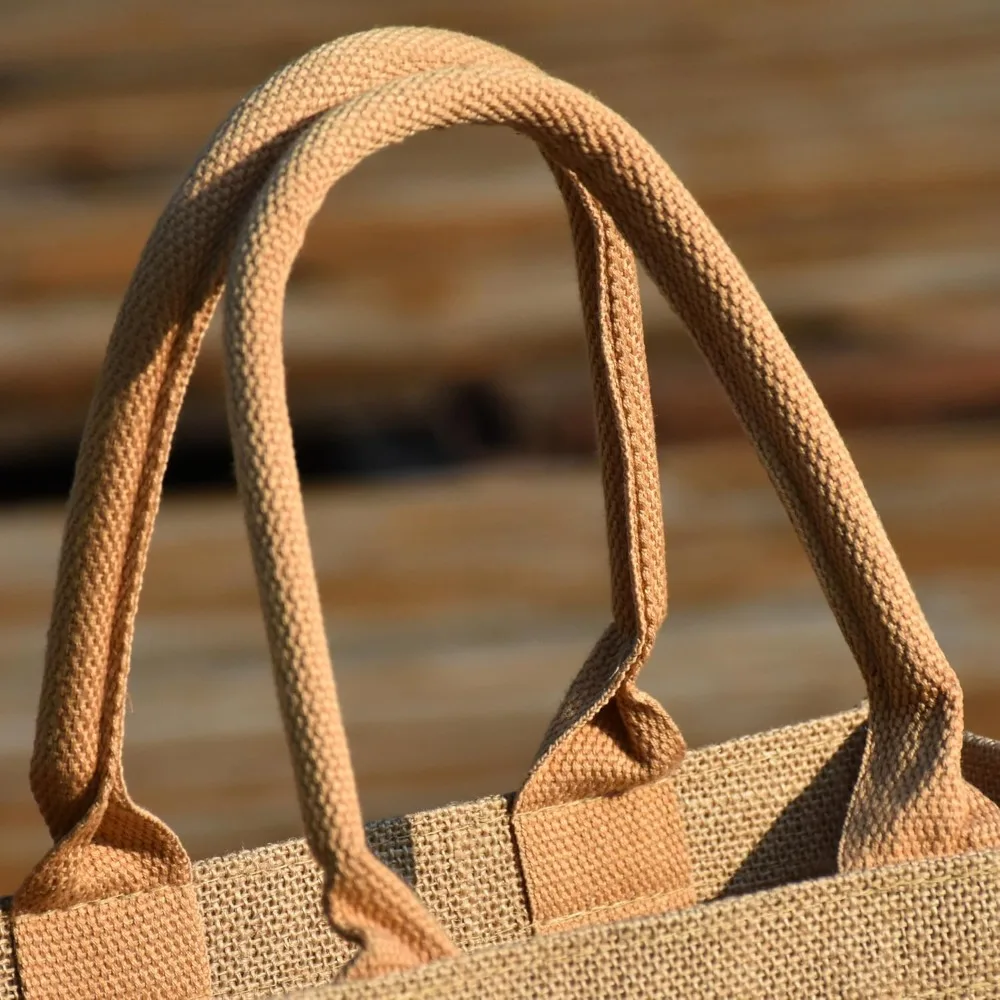 حقائب يد من الخيش لوصيفات العروس - حقائب سفر من الجوت بمقابض، 12.5 × 5 × 9.8 بوصة، مقاس متوسط، مثالية للترفيه والعطلات #4