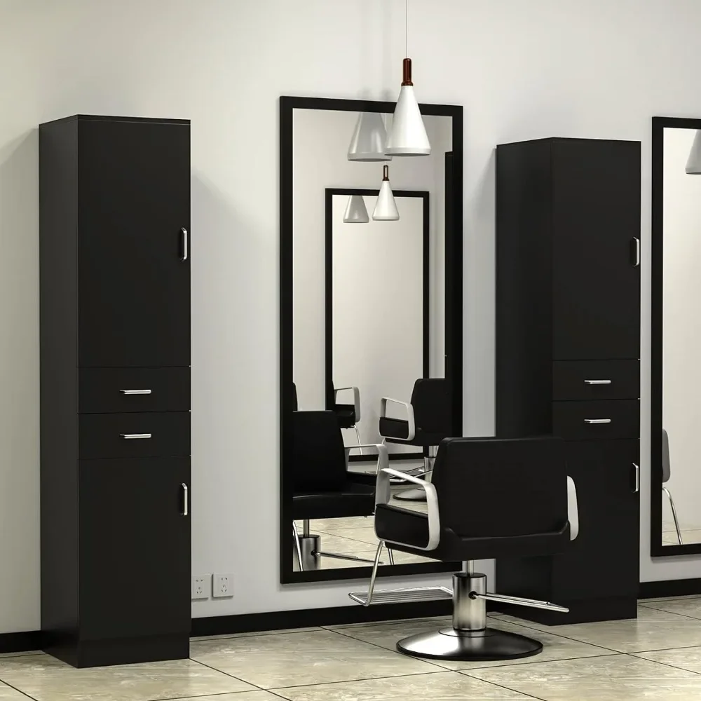 Barber Stations Wall Mount Salon Station, Salon Cabinets and Storage with 2 Tier Shelf, Hair Styling Storage Cabinet