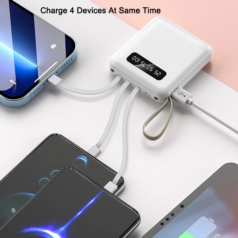 Nowy Mini Power Bank 30000 mAh o dużej pojemności Przenośny, szybko ładujący się akumulator zewnętrzny Power Bank z kablem do iPhone'a Xiaomi