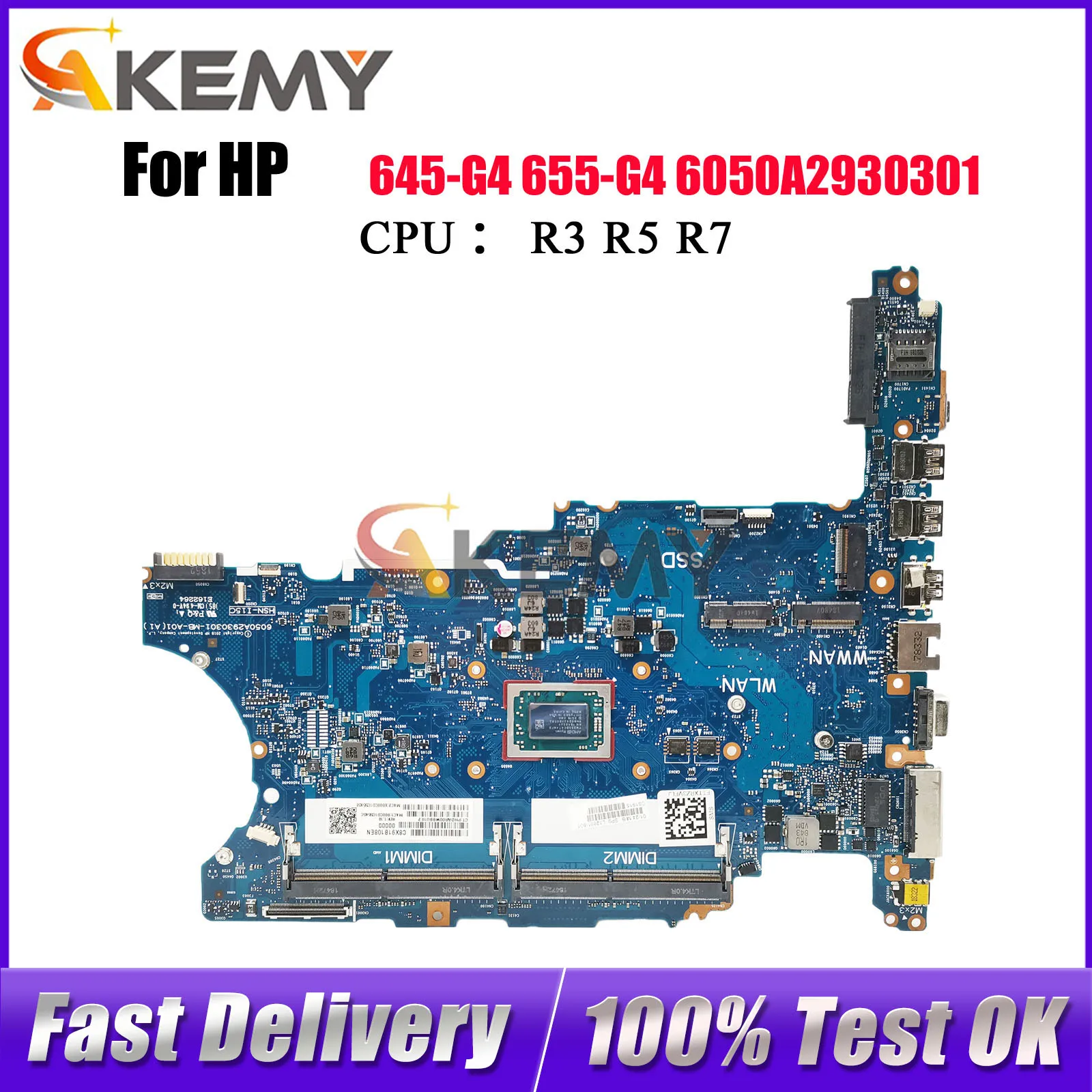 

6050A2930301 для HP ProBook 645 G4 655 G4, материнская плата для ноутбука L12801-601 L12800-601 с процессором R5-2500U R7-2700U, 100% полностью протестировано