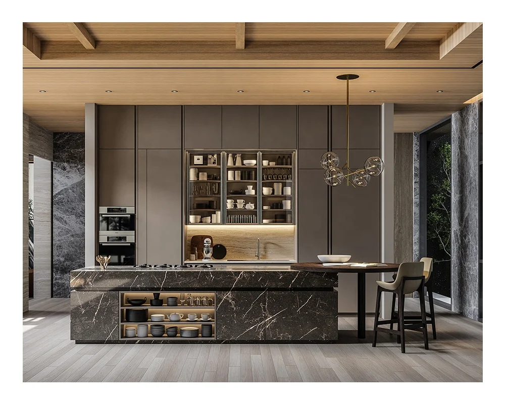 Estante eléctrico extraíble para platos, Sensor táctil inteligente, perfil de Gola de vidrio templado, manijas para gabinete de Buffet de cocina de lujo