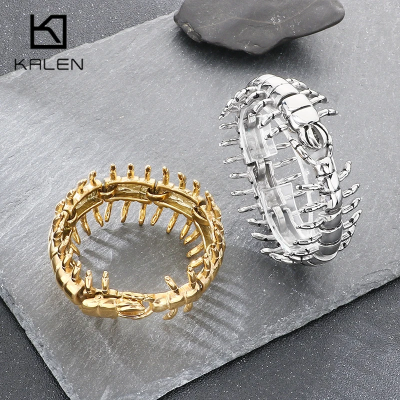 Kalen Punk Centipede Shape Open Cuff Bracelet for Men Stainless Steel Gothic Animal Bangle Hip Hop Cool Party Jewelry Gift
