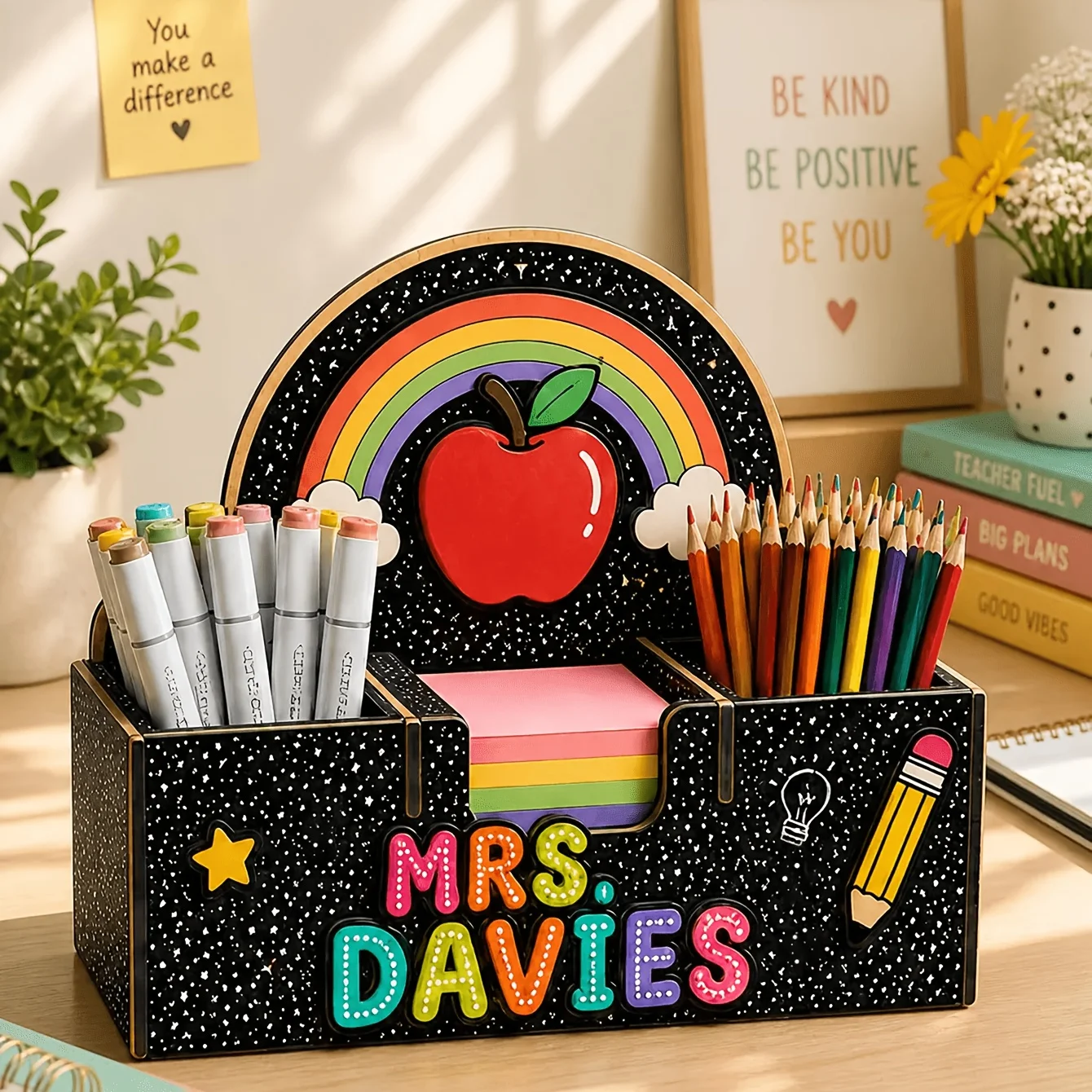 1pc Personalized Name-registered Teacher Desk Organizer,Pen Holder and Note Holder.There Is Also a Classroom Decoration Pen