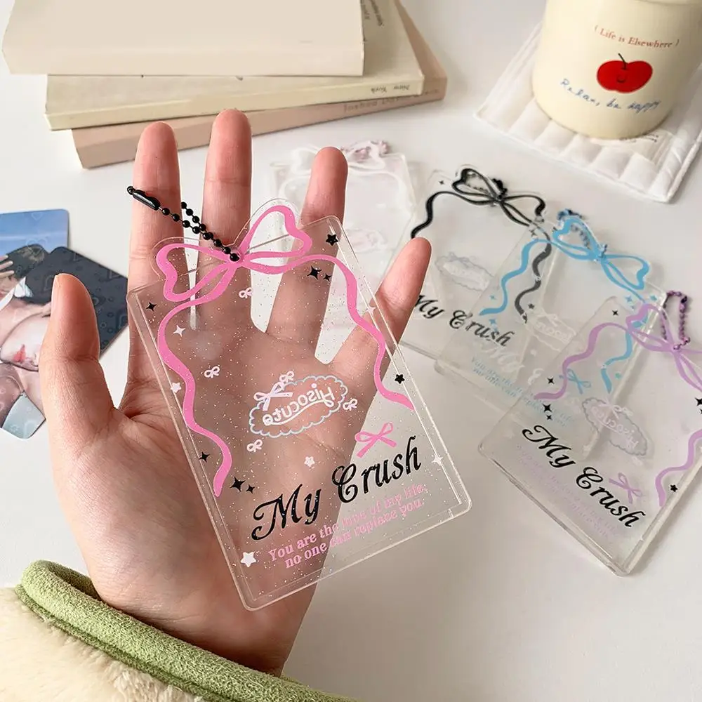 Porta carte Bowknot Kpop Protezione per badge per studenti Porta carte per foto idol Protezione per carte con ciondolo per zaino in acrilico trasparente