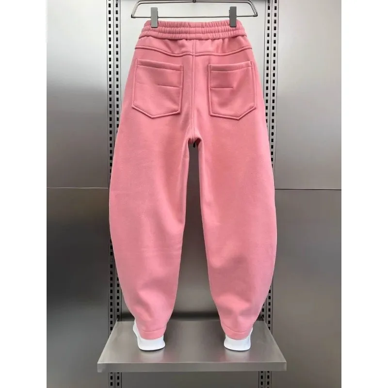 

Men's Thiened Fce Lined Wide Leg Harlan Pants Elastic Waist Dstring Autumn Winter plus Size Casual Trousers