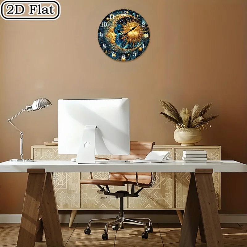 Vintage Moon Design Wooden Wall Clock, Round Wall Clock for Home Decoration, Decorating Living Rooms, Bedrooms, Kitchens