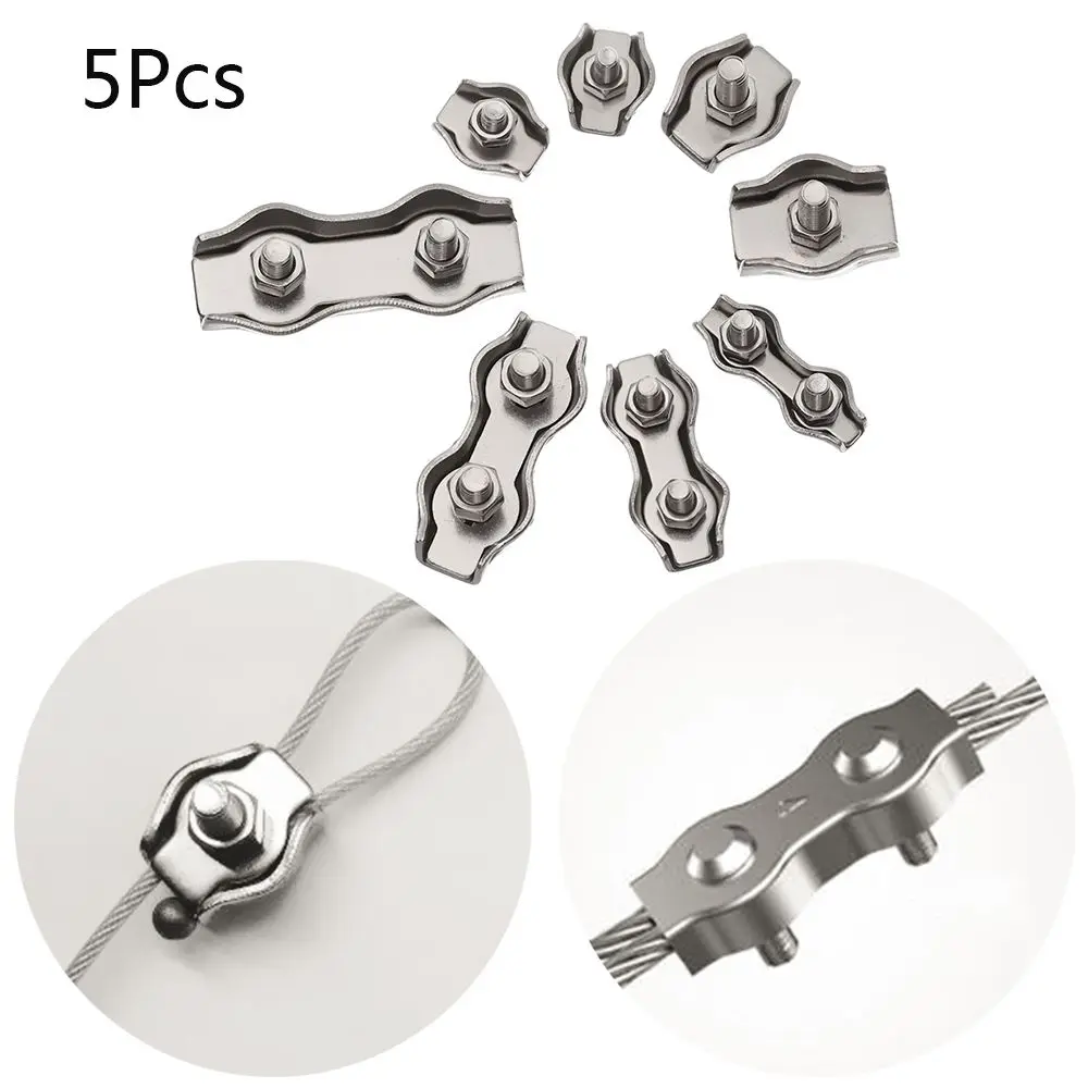 5Pcs M2-M5 Stainless Steel Simplex 1/2-Post Bolt Clip Wire Rope Cable Clamp Caliper Rope Simple Grip Thimbles Stainless Steel