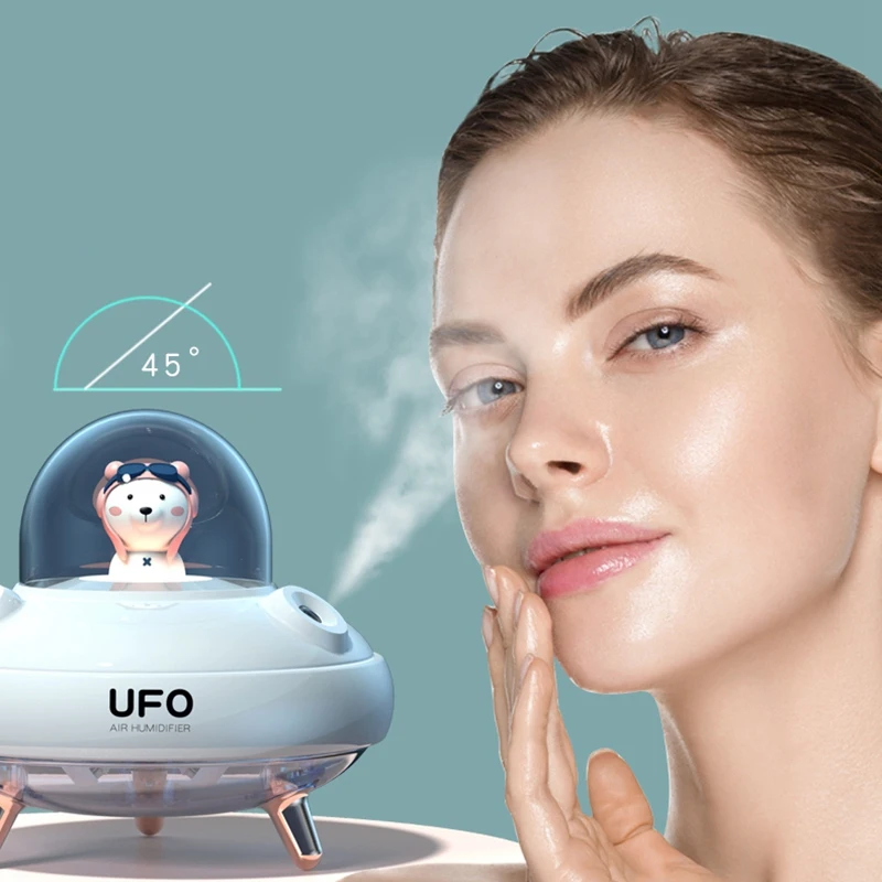 Dual Nozzles UFO Humidifier Desktop Air Humidifier Cute Planet Bear LED Light Ultrasonic Aroma Essential Oil Diffuser
