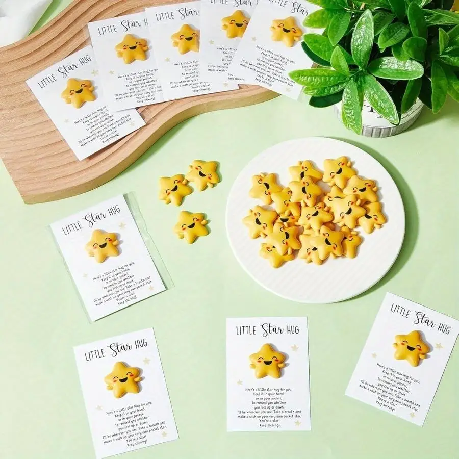 1/5/10/20/50/100pcs s/ s Pocket Hug Bulk End of Year Gifts - 30 Mini Resin Positive Star + 30 Pocket Hug Cards with Bags Appreci