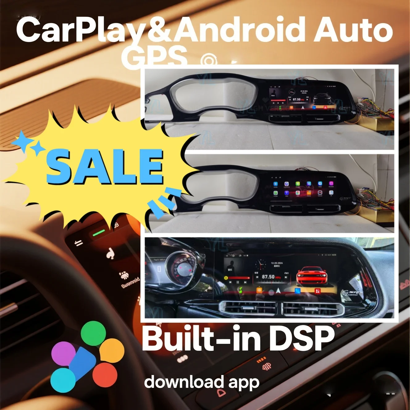 

Автомобильный радиоприемник FF с сенсорным экраном 12,3 дюйма для Dodge Challenger SRT Hellcat 2010-2023 Carplay Android Мультимедийный плеер GPS 4G Bluetooth