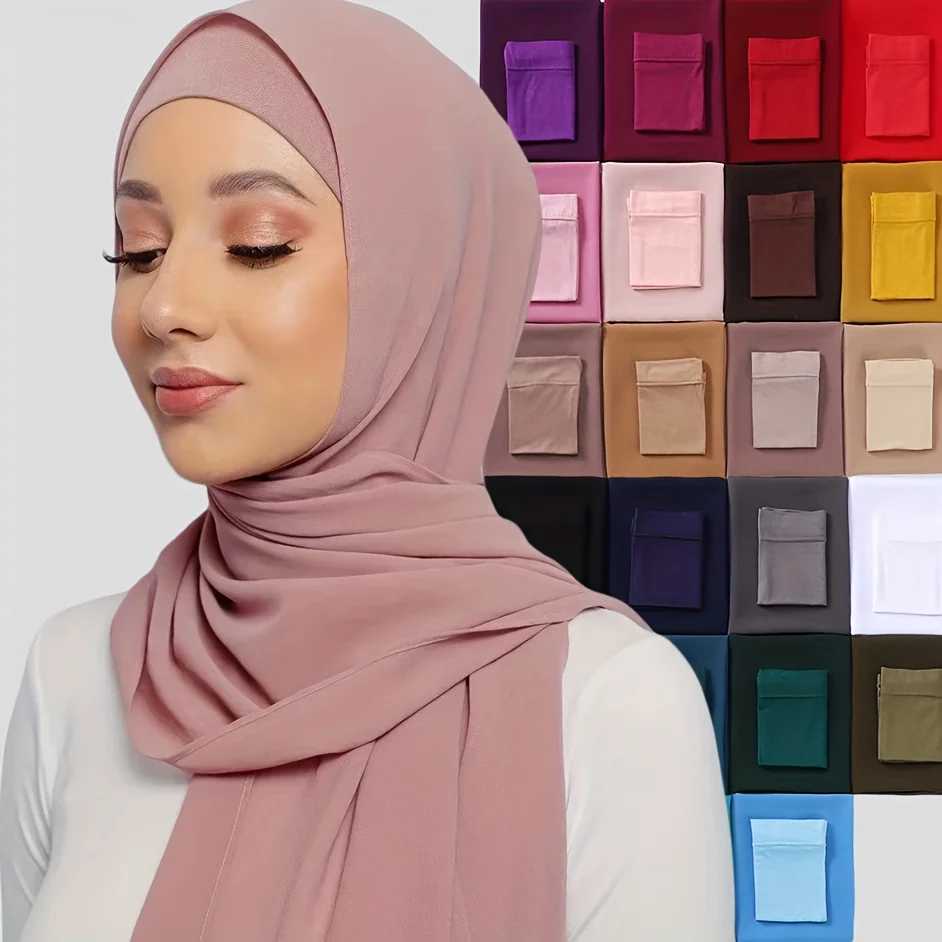 Jilbab sifon instan dengan Dalaman, jilbab dasar warna Solid elastis Pullover luar ruangan tipis antilembap