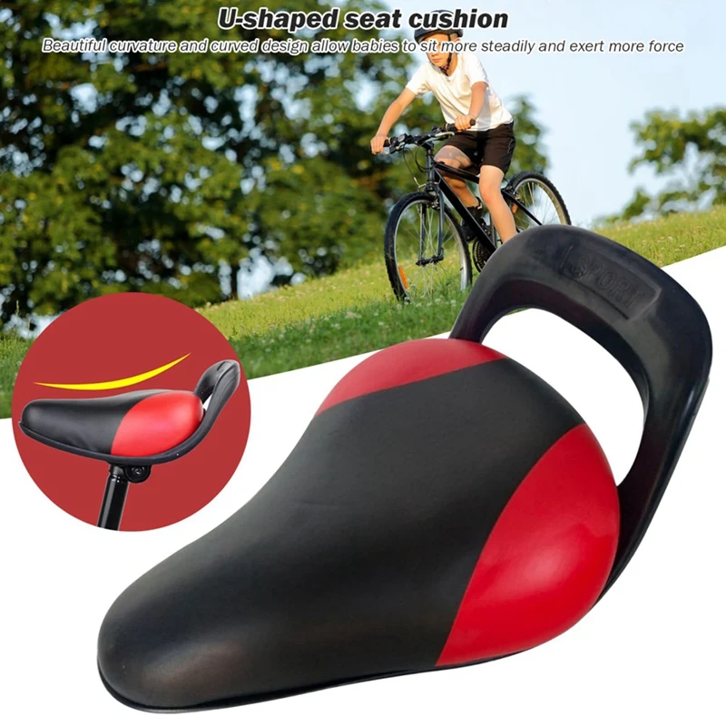 PU Bike Seat For Kids, Secure Black & Red Bicycle Saddle With Handrail And Rear Child Seat