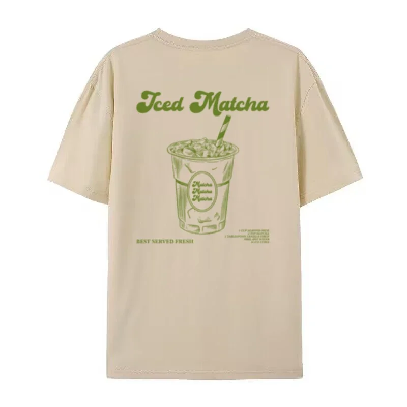 Retro Aesthetic Iced Matcha T-Shirts Cute Matcha Lover T Shirt Women Summer Oversized Streetwear Graphic Tees Unisex Clothing