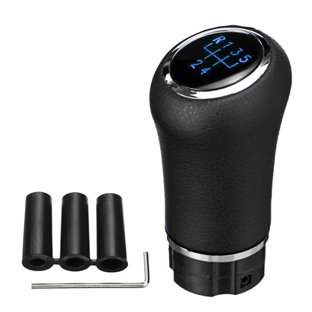 Universal 5Speed Manual Gear Shift Knob with LED Backlight Gear PU Leather Shifter Lever for Toyota/Benz/Audi/BMW Blue