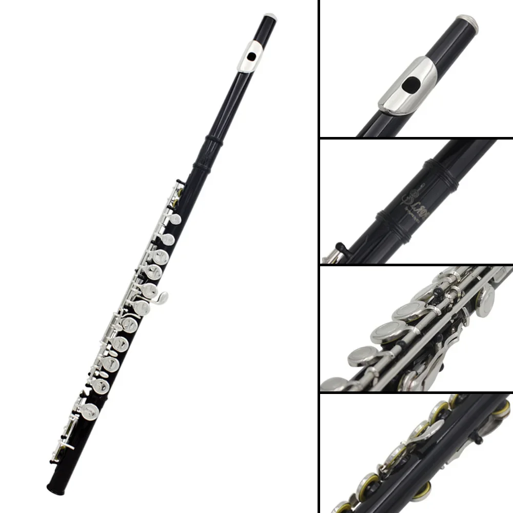 Neutral 16-hole flute E key C whitening brass body black flute student beginner grade playing instrument free leather box