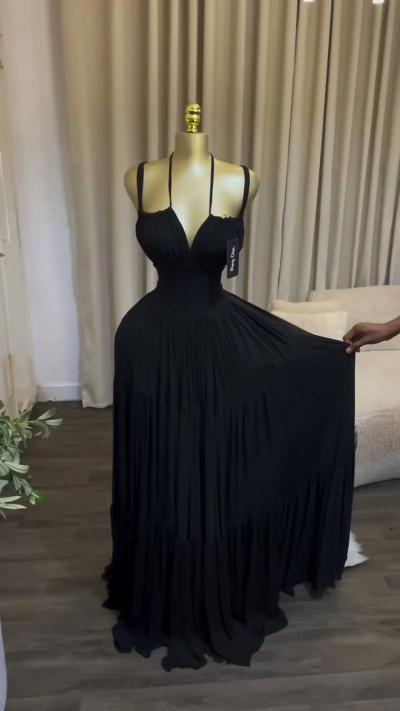 Elegantes Sommer-Korsettkleid mit Spaghettiträgern für Hochzeitsgäste, Brautjungfern und Partys, Langes Abendkleid mit Stufen und Falten – Detail 36