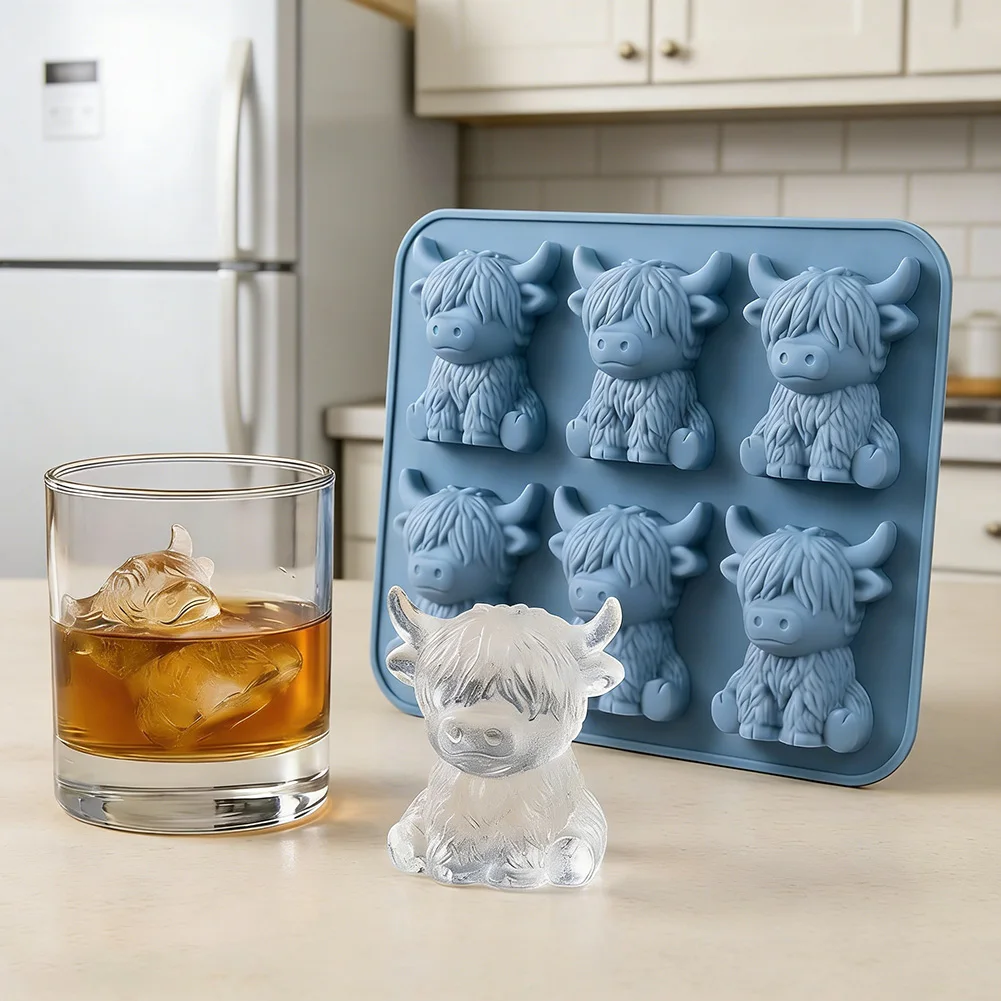 Moldes de silicona 3D con forma de vaca de las Tierras Altas para cubitos de hielo, reutilizables, de grado alimenticio, para bebidas, fiestas, whisky, café, coco, agua