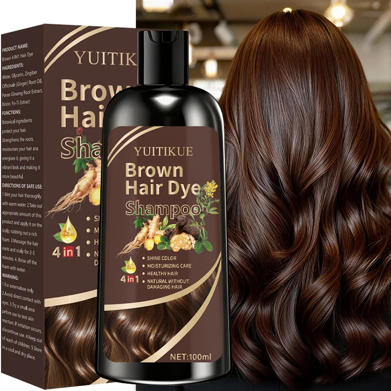 YUITIKUE Brown Hair Dye Shampoo 100ml - 4-in-1 Plant Formula, Covers Gray Hair with Natural Color, Easy & No Damage