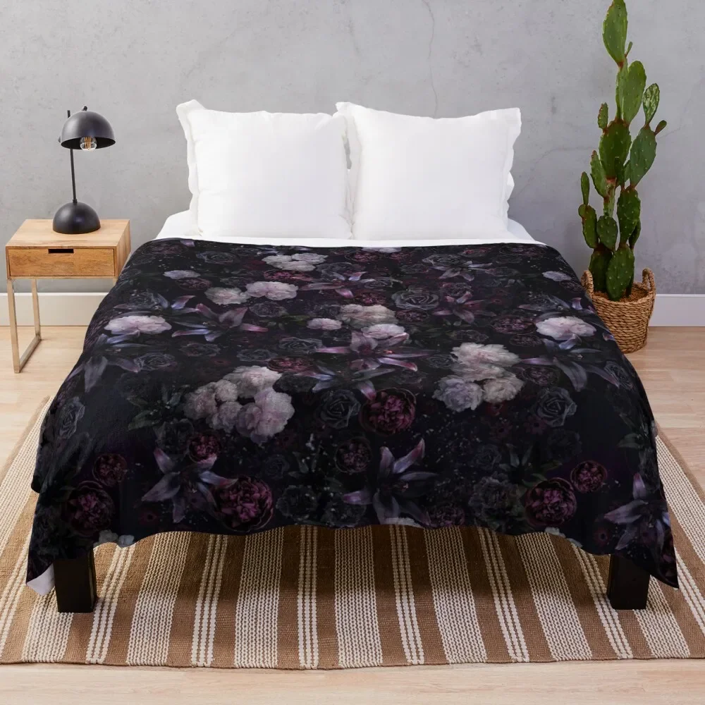 Midsummer Nights Dream #Dark Floral #Midnight #Black #Rose #Night Throw Blanket Decorative Beds Luxury Brand Blankets