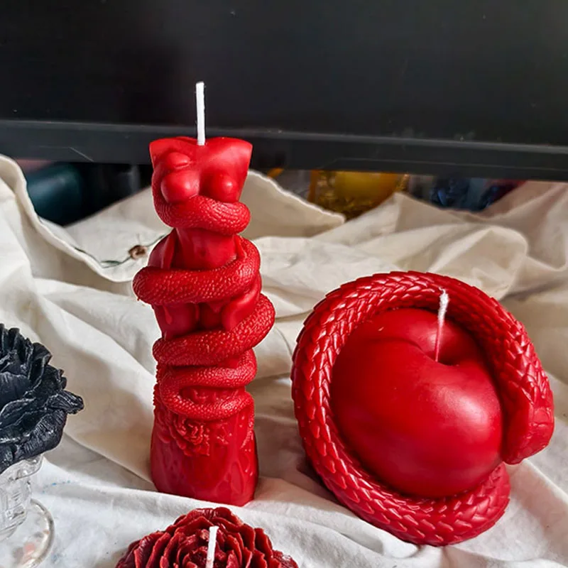DIY Female Body Snake Silicone Candle Mold Flower of Evil Snake Winding Women Body Sculptur Soap Gypsum Resin Mold Home Decor