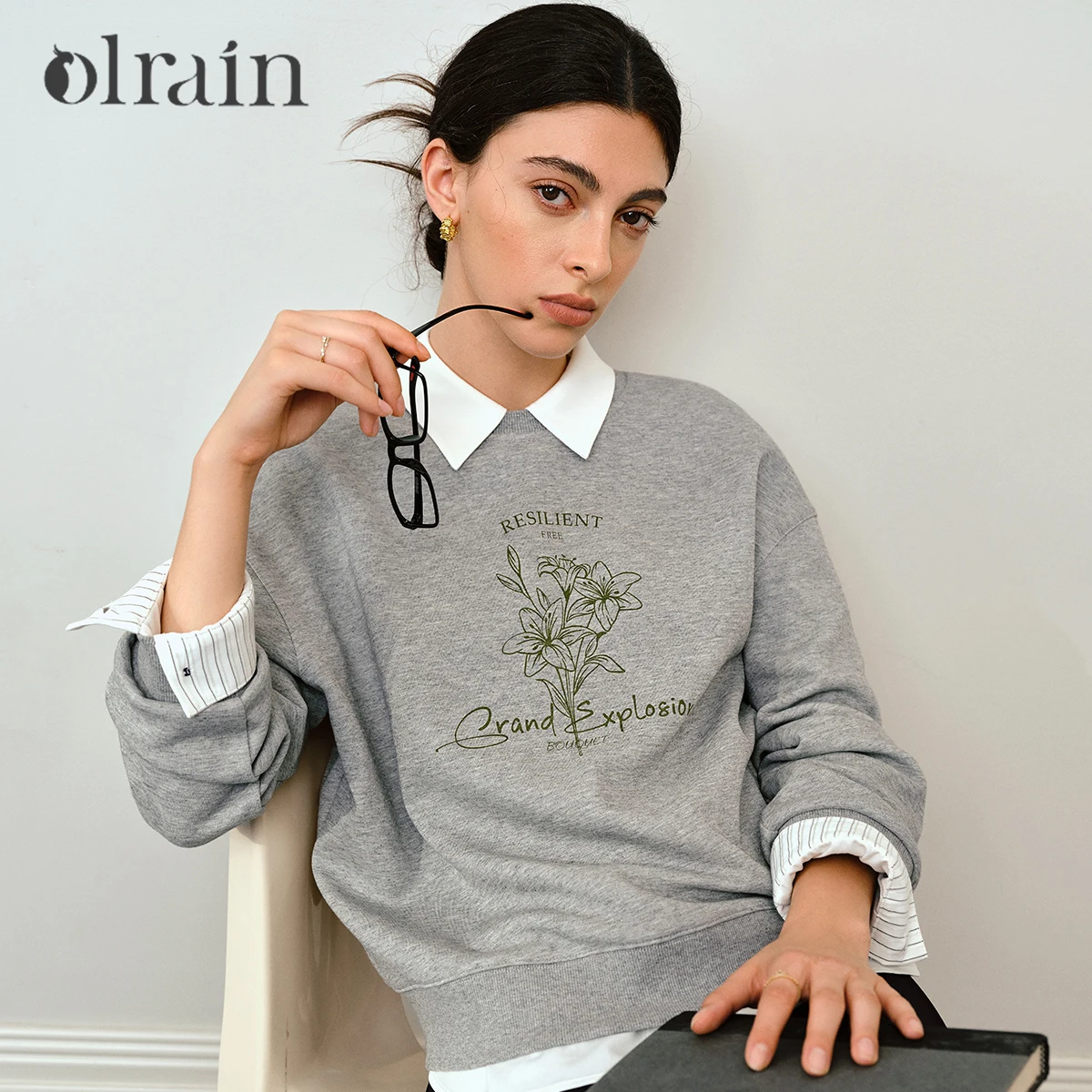 

OLrain Casual O-neck Sweatshirt Women's 2026 Autumn New Fashion Trend Knitwear Floral print Knitted Female Tops M57QR000181