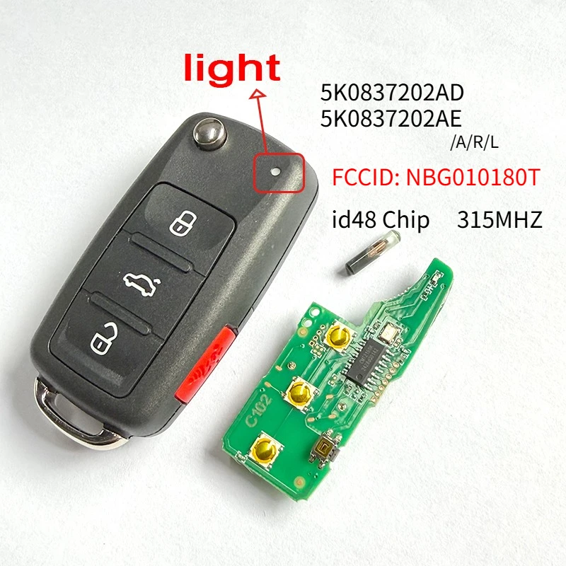 

4BT 5K0837202AE/202 NBG010180T Car Key Fob Remote Control for Volkswagen/VW Vento BEETLE CADDY EOS JETTA PASSAT TIGUAN TOURAN