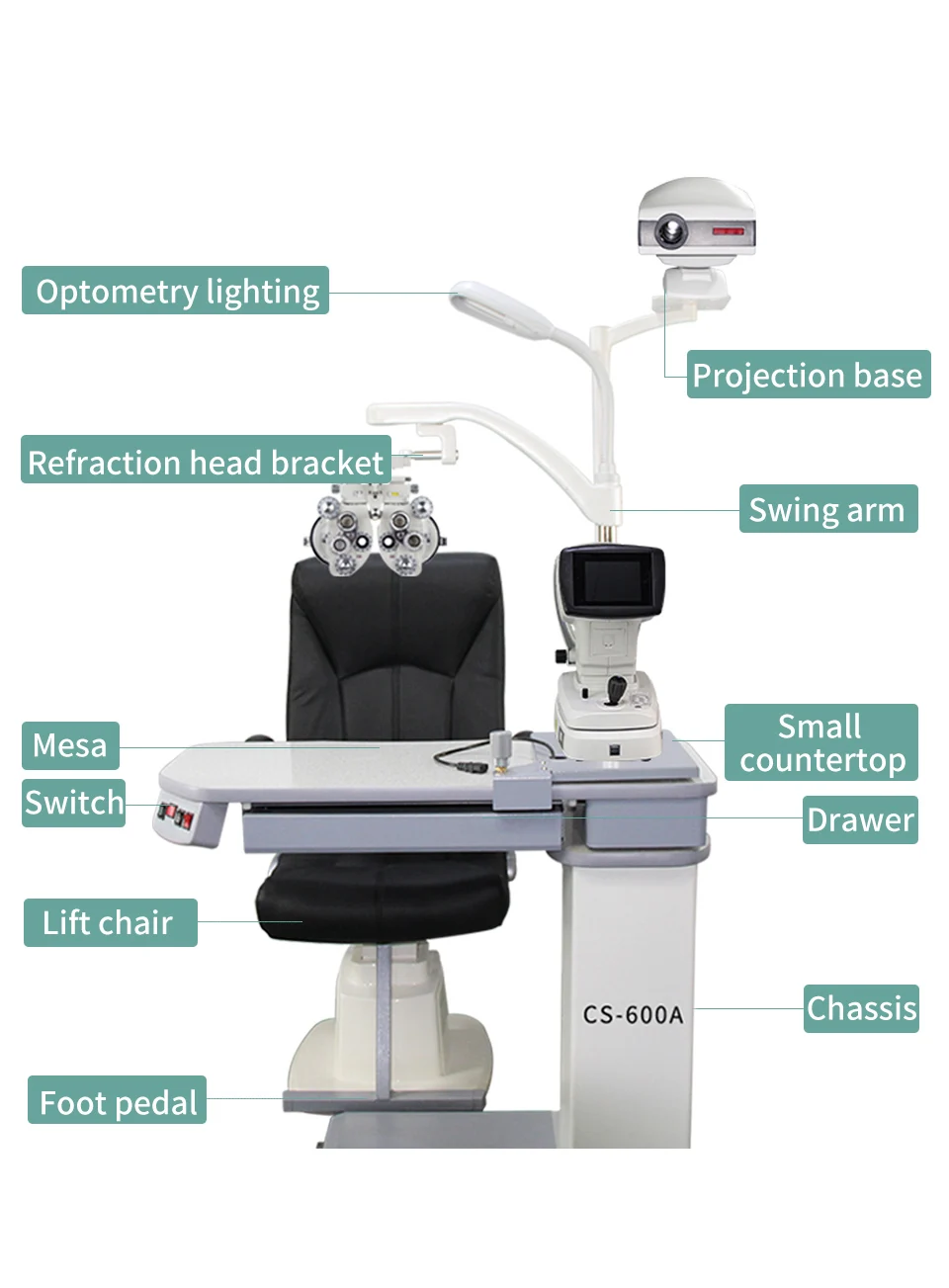 C-200A Optometry unit ophthalmic chair eye exam table optical equipment optometrist stand autorefrator workstation refractor arm