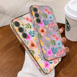 A55 Colorful Flowers Luxury Plating Phone Case For Samsung A55 A54 A15 A05S A04S A34 A35 A14 A24 A24 M14 M54 F54 M15 F15 Cover