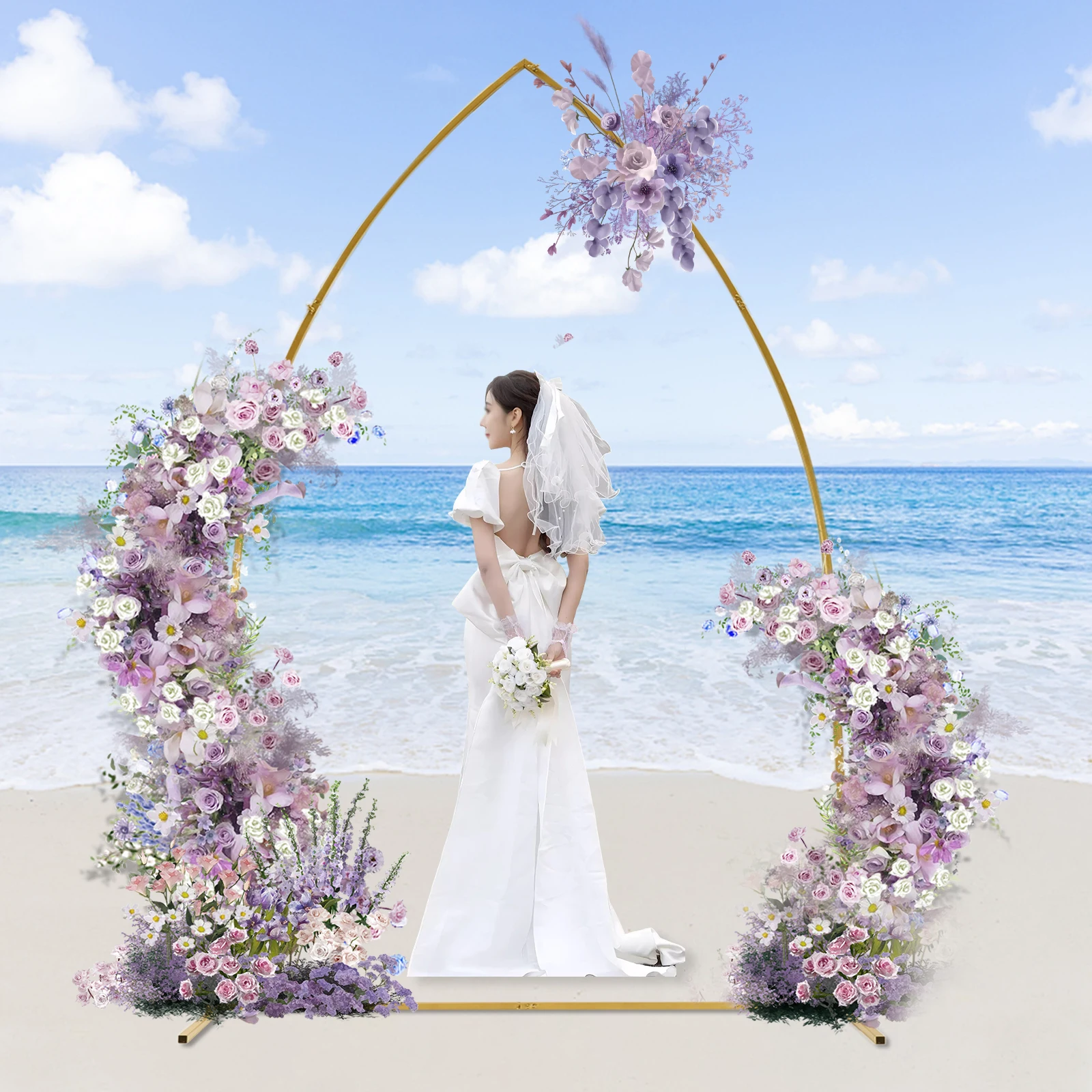 7.35FT Wedding Metal Arch Gold/White Backdrop Flower Bow Frame DLY Decor Frame Stand For Wedding Party Decorations