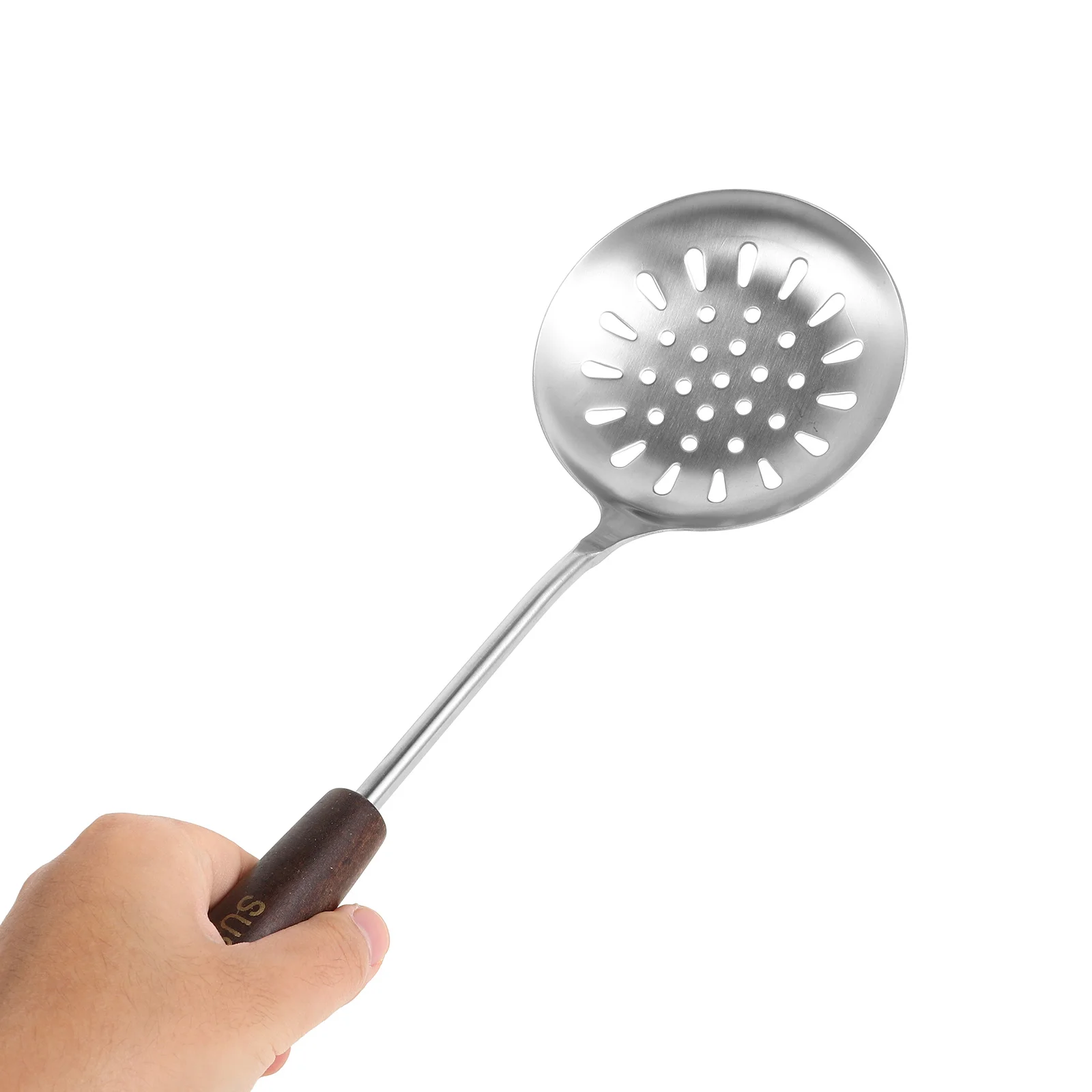 مقبض خشبي ملعقة مشقوقة من الفولاذ المقاوم للصدأ أداة الطبخ المثقبة أدوات المطبخ للصرف للمنزل الآسيوي