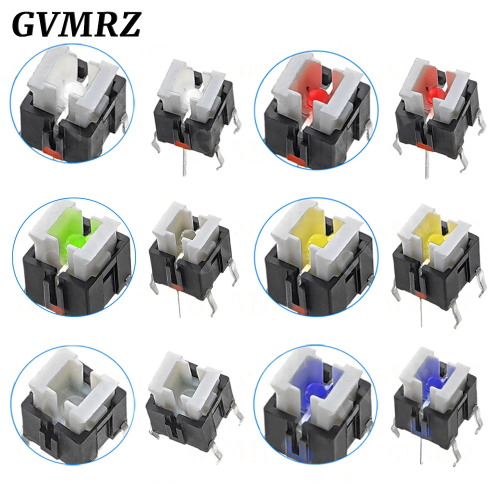 10PCS/lot Iight Touch Switch 6*6*7 H Tactile Switches With LED Red White Blue Yellow Green 6X6X7 MM Microswitch/Key 6*6*7.2mm
