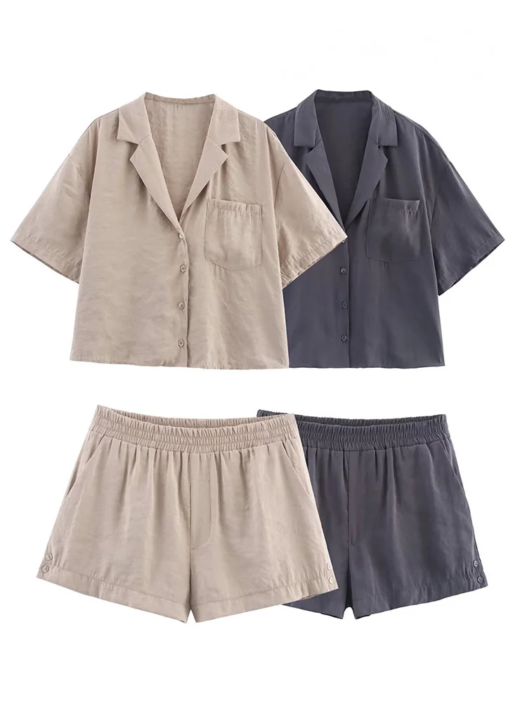 

HH женские летние модные шорты с карманами, однобортные рубашки с v-образным вырезом и короткими рукавами + мини-шорты средней длины с эластичной резинкой на талии