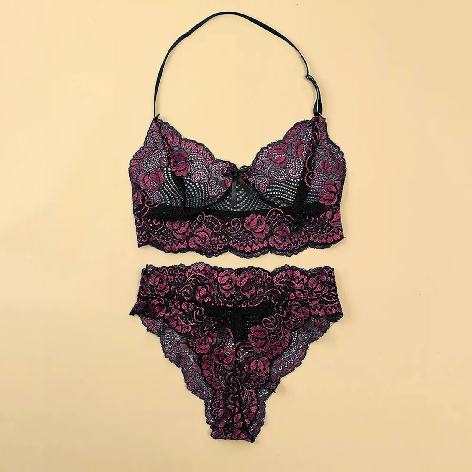 Conjunto de lingerie pura sexy feminino, pijama floral de renda, pijama de cintura alta, sutiã e calcinha, pijama de duas peças, cuecas ultrafinas