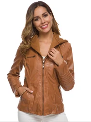 Chaqueta de cuero PU con cremallera para mujer, abrigo de motocicleta, párrafo corto, talla grande 3XL, caliente, Otoño e Invierno