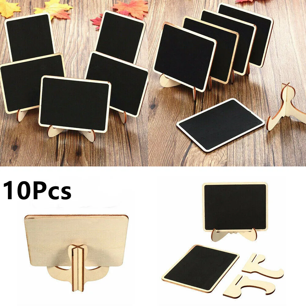 10pcs Mini Wooden Message Board Small Chalkboard With Bracket Writing Board Label Display Sign Message Table Stand