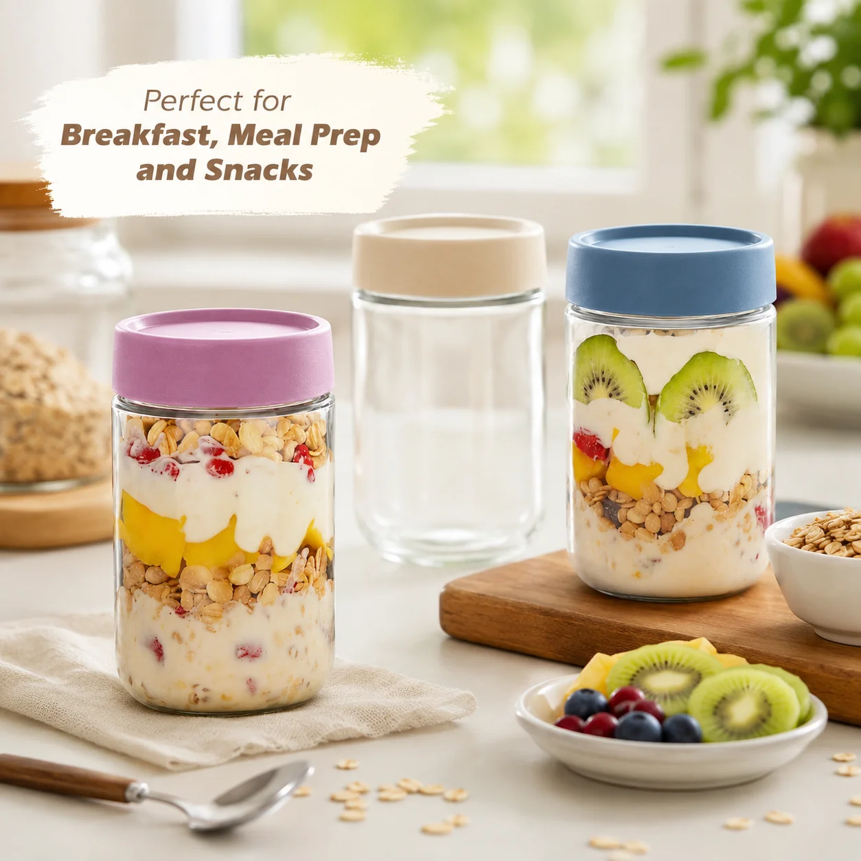 密閉蓋付きオーバーナイトオーツジャー、シリアル、ヨーグルト、 - Meal Prep Jar Salad のレビューと価格