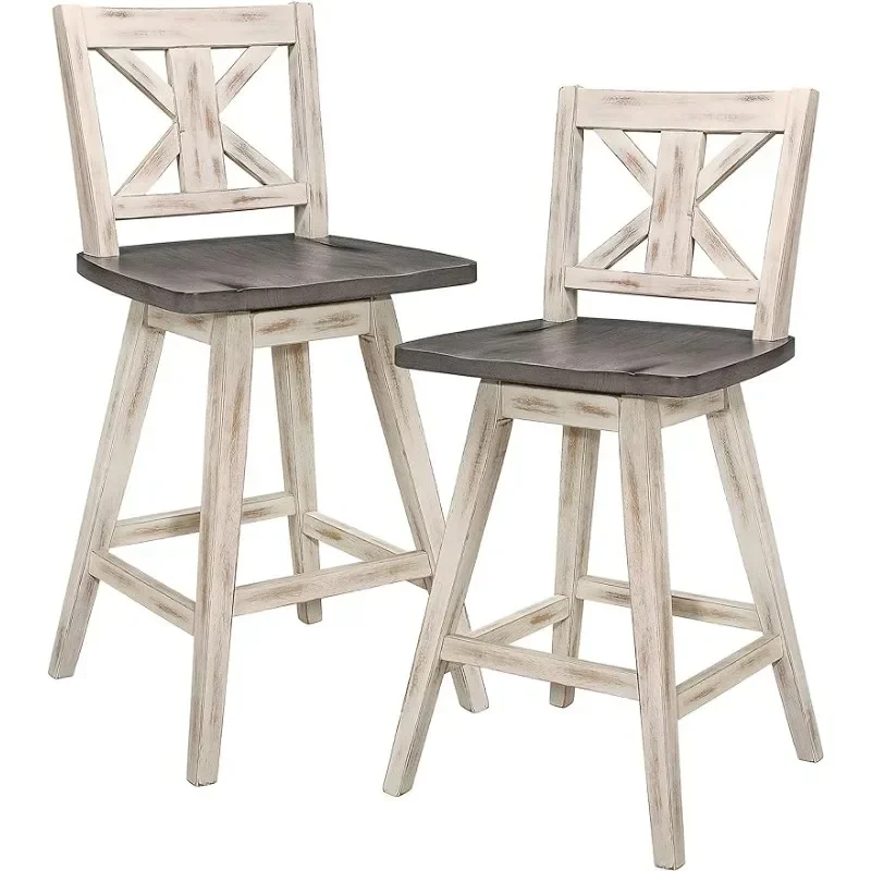 Amsonia Counter Altura Swivel Barstool, Branco e Preto, Conjunto de 2