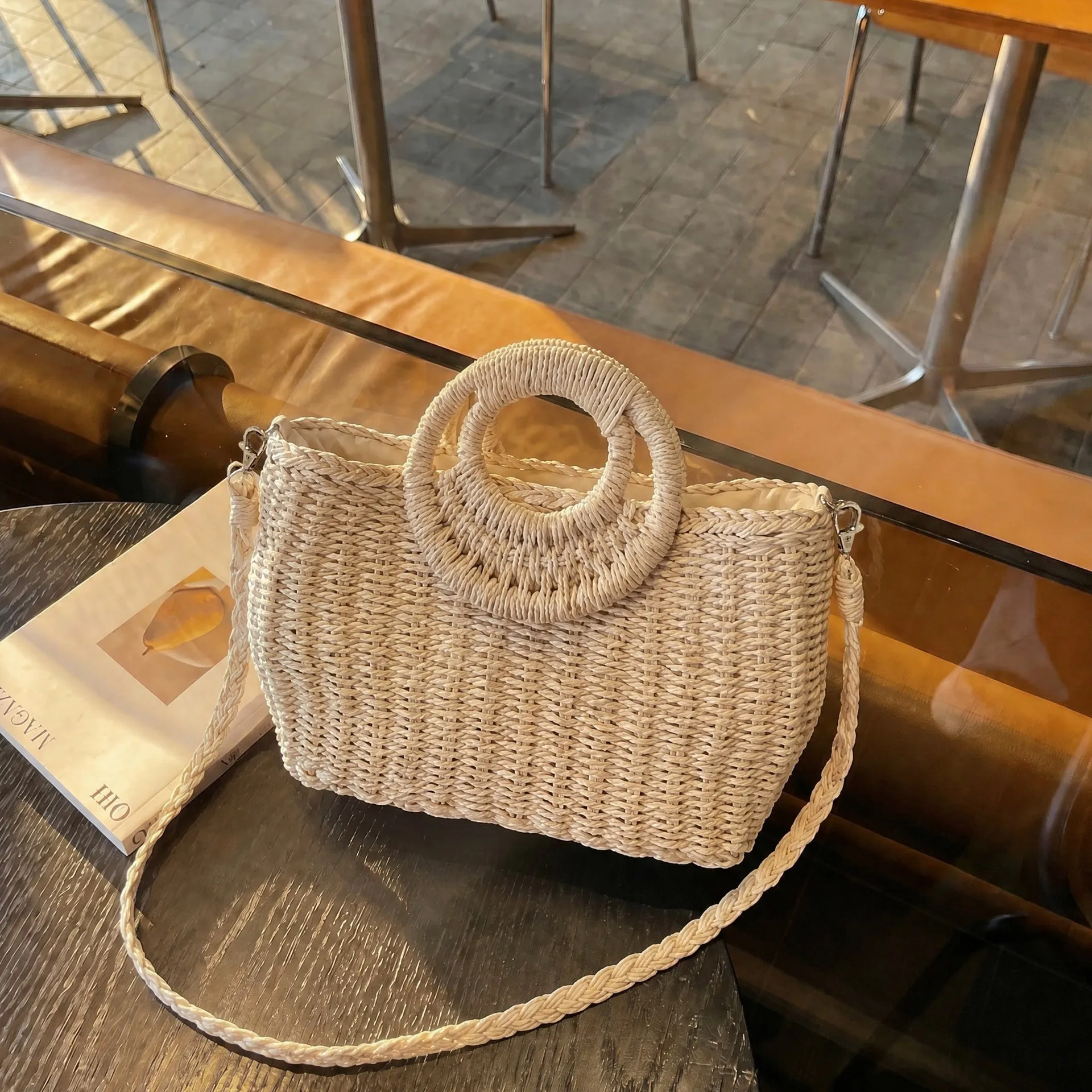 summer-vacation-woven-straw-shoulder-bag-large-capacity-crossbody-bag-women's-handheld-basket-casual-style-hollow-out-design