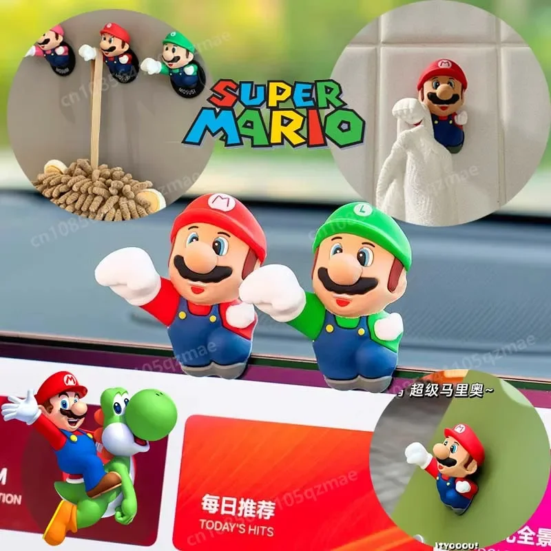 Game Super Mario Bros Car Sticker Towel Rack Multi-purpose Action Figure Motorcycle Decor Cute 3D Doll Bathroom Hook Free Punch