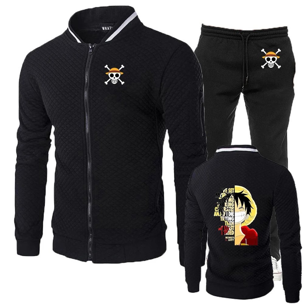 

2026 Spring And Autumn Men's One Piece Luffy Logo Print Daily Commute Elegant and Minimalist Simple Slim Hoodies Pants Suits